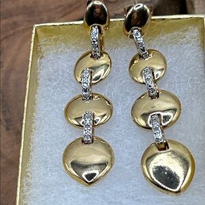Diamond Gold Vermeil Sterling Silver 925 Dangle Drop Womens Earrings Unique Rare